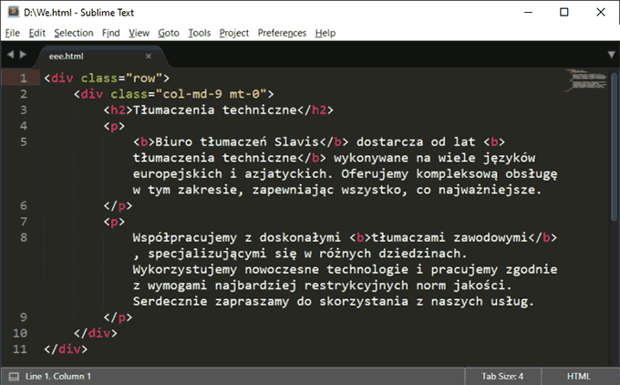 Kod HTML prostej strony WWW